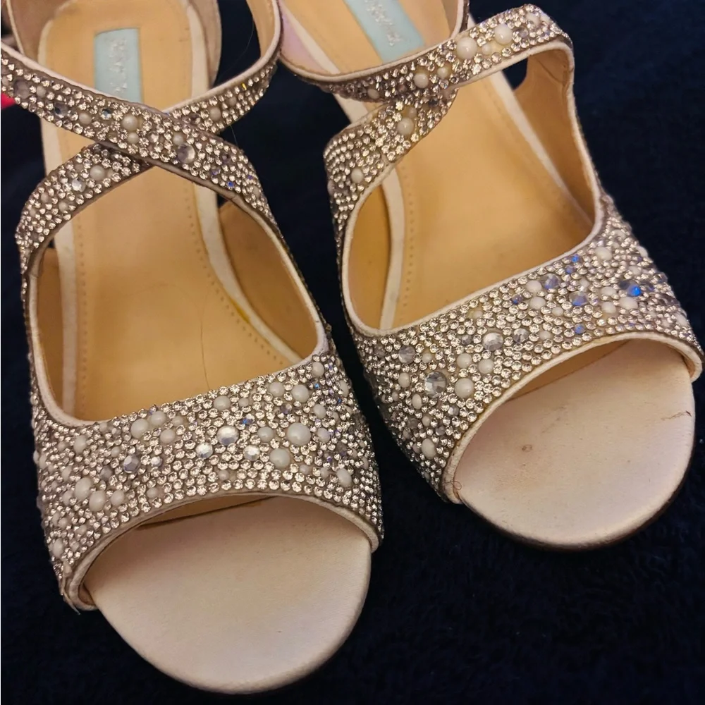 Beige Rhinestone Embellished Heels - Picture 4 of 7